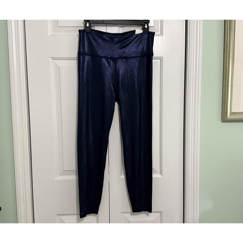 American Eagle Shiny Metallic Blue Legging Womens L Short Highest Rise AE